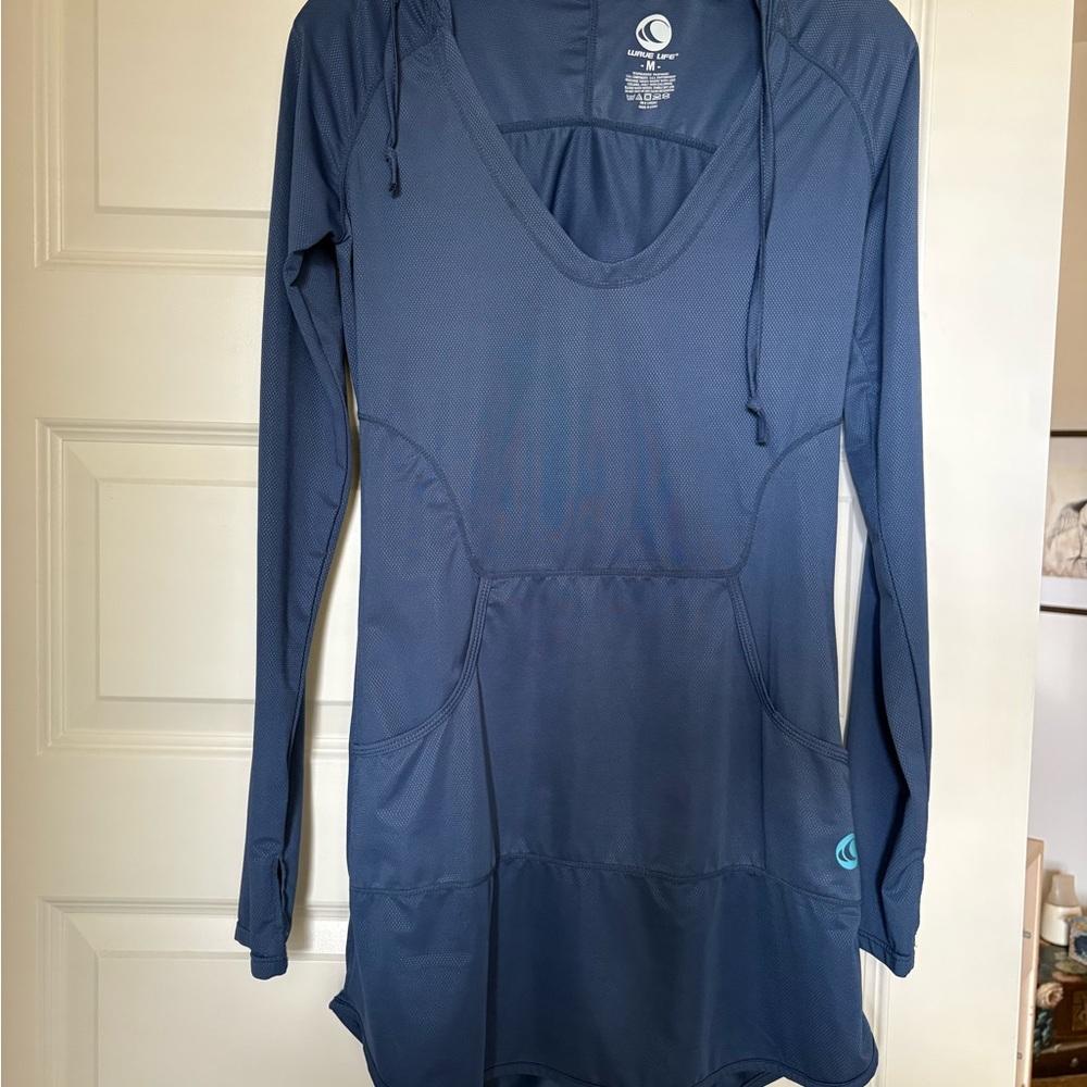 Blue Wave Blue Hooded Long Sleeve Coverup Medium
